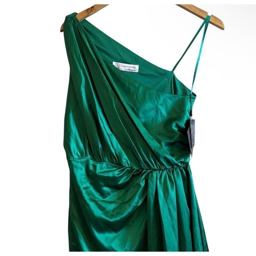 IEENA Mac Duggal Emerald Green One Shoulder Satin Gown NWT Formal Evening Dress - Picture 3 of 11